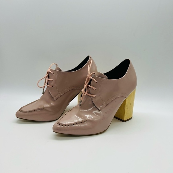 PIED JUSTE FOR ANTHRO BLUSH POINTY LACE UP BLOCK WOODEN HEELS SIZE 38 or 8 - Picture 1 of 13